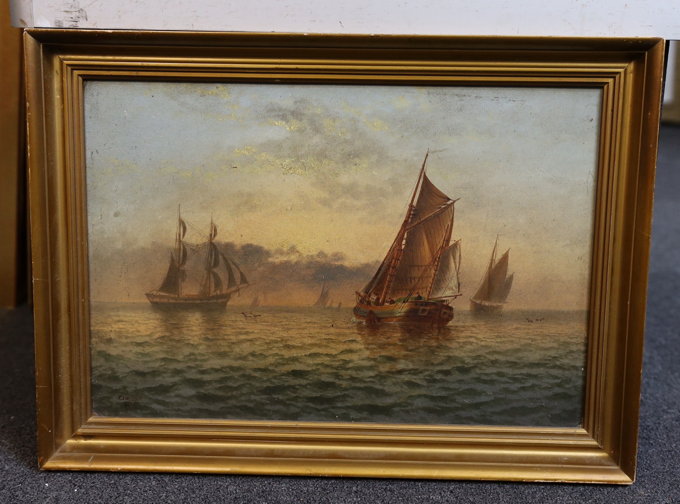 Thomas Lucop (British, 1834-1911), Shipping on a calm sea, oil on board, 29 x 43cm